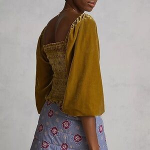 Anthropologie Elegant Mustard Puff Sleeve Top